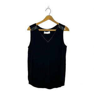 AMANDA UPRICHARD V Neck Minimalist Sleeveless Rounded Hem Tank Top Blouse